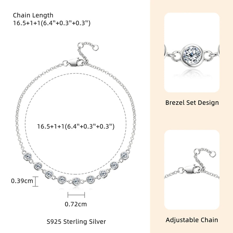 Anziw Fashion 925 Sterling Silver Bubble Bracelet 2.5mm D Color Bezel Moissanite Bracelets for Women Birthday Gift Fine Jewelry