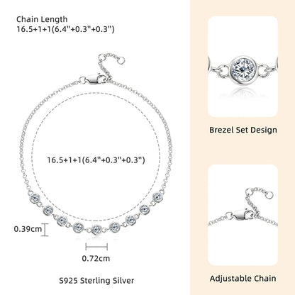 Anziw Fashion 925 Sterling Silver Bubble Bracelet 2.5mm D Color Bezel Moissanite Bracelets for Women Birthday Gift Fine Jewelry