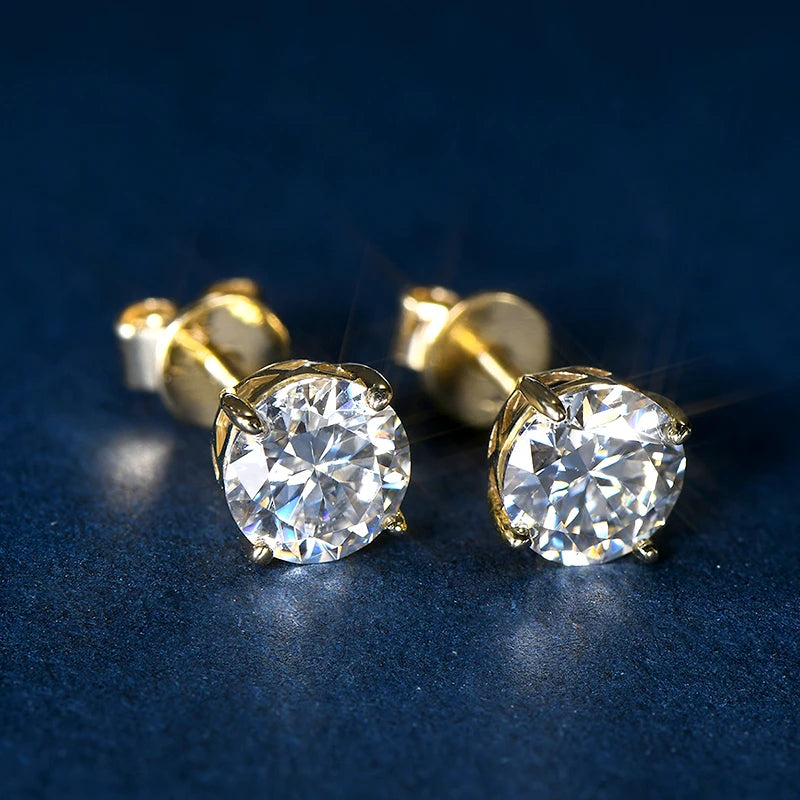 Anziw Pure 10K 14K Gold Stud Earrings Moissanite D0.80CT Piercing Earrings for Women Men Certified Gold Jewel Classic Four Claw