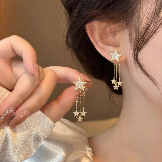 Anziw 925 Moissanite Star Tassel Drop Dangle Earrings for Women Real S925 Silver Studs Earrings Certified Fine Jewelry Gift Girl