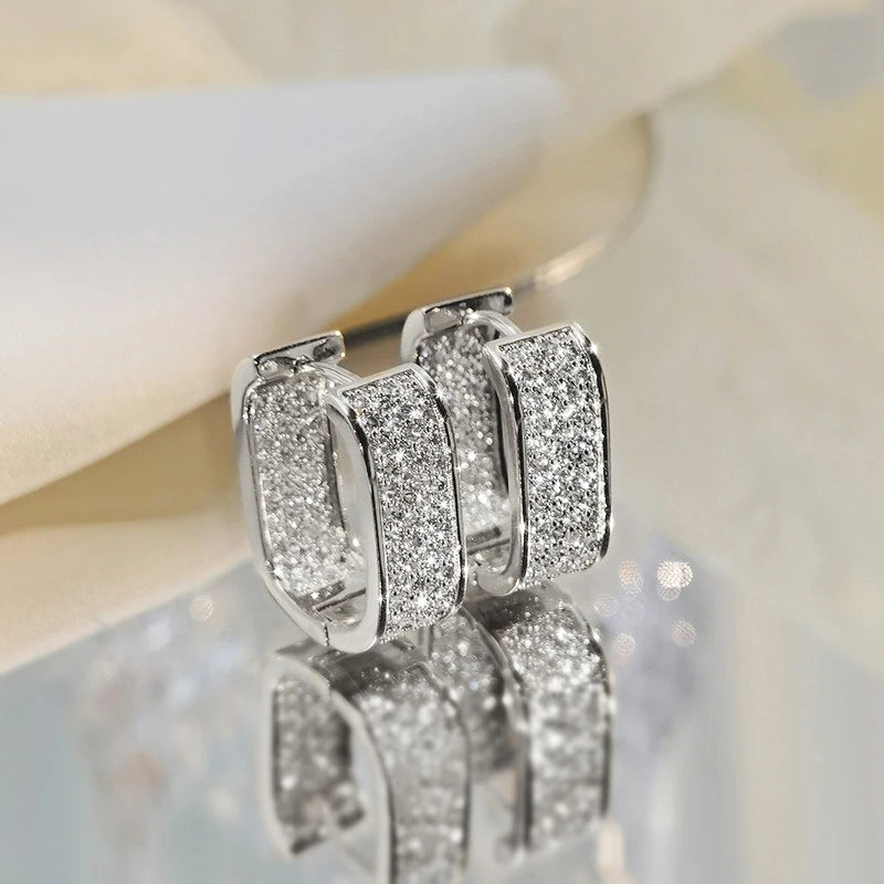 Anziw Luxury Square Hoop Earrings Dazzling Full Micro Paved Moissanite Real 925 Silver for Women Men Party Wedding Jewelry Gifts