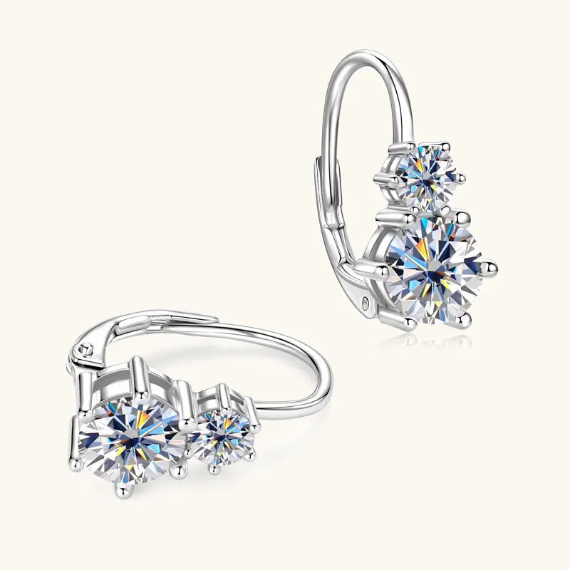 Anziw 2.60cttw. 6.5mm D Moissanite Drop Hoop Earrings for Women Real 925 Silver Two Stones Clip Earrings 2025 Trend Fine Jewelry