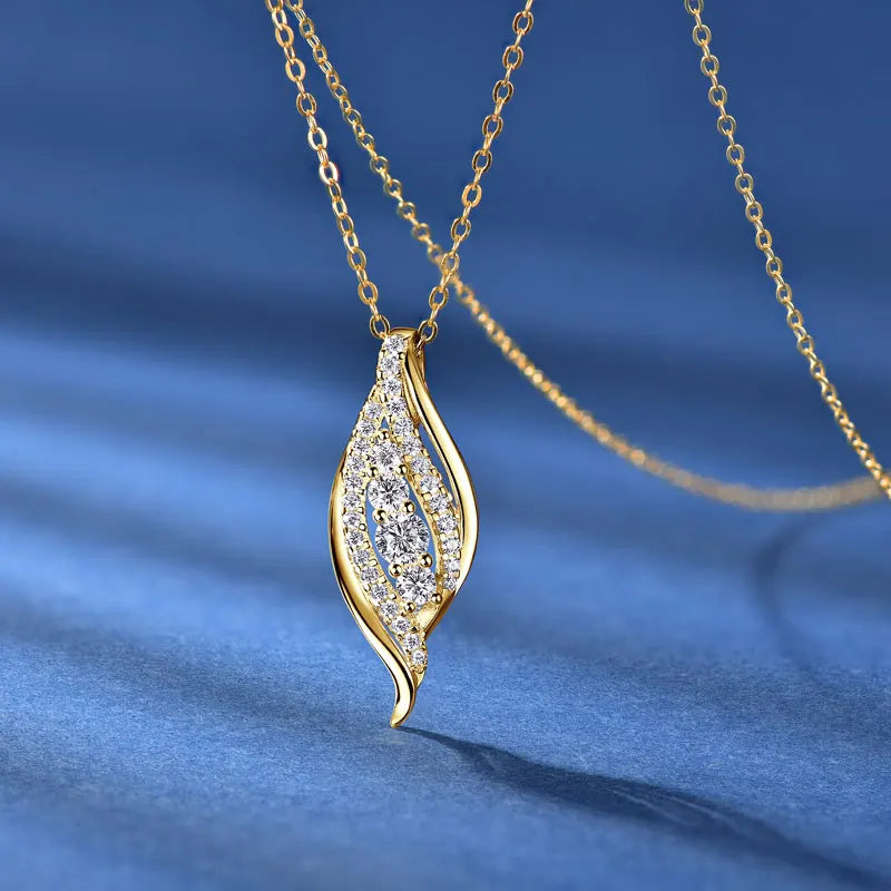 Anziw 2025 Luxury Moissanite Pendant Necklaces for Women  925 Silver Leaf Shape Waterdrop Necklaces Adjustable Chain Jewel Gifts