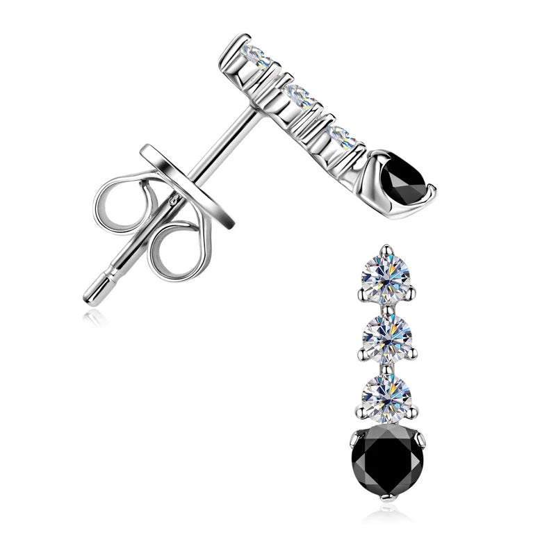 Anziw 0.38CTTW. Black &White Moissanite Drop Stud Earrings for Women Real 925 Silver Anti-allergy Fine Jewelry Gifts 2025 New