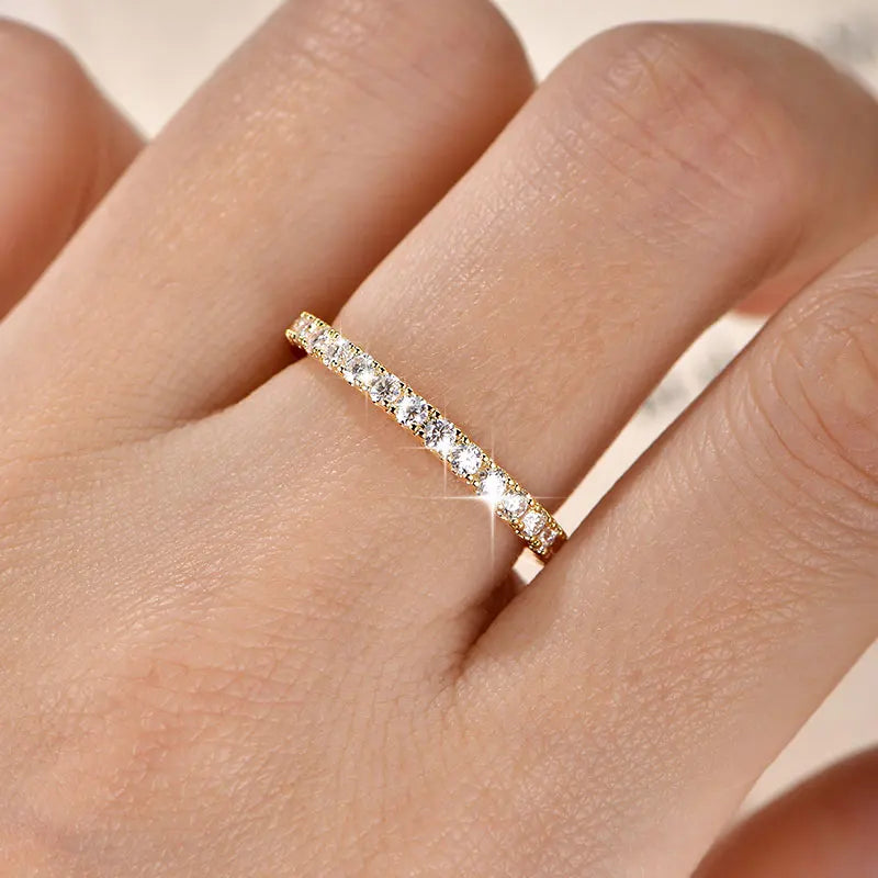 Anziw 2mm D Color Full Moissanite Ring for Women Sparkling Wedding Eternity Band 14k Gold Filled Wedding Engagement Ring Jewelry