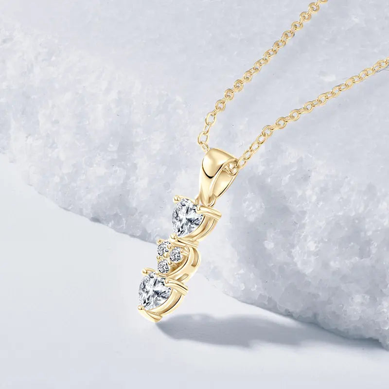 Anziw Triple Hearts Moissanite Pendant Necklaces for Women 925 Silver Chain Love Heart Collar 2025 New Jewelry Chritsmas's Gift
