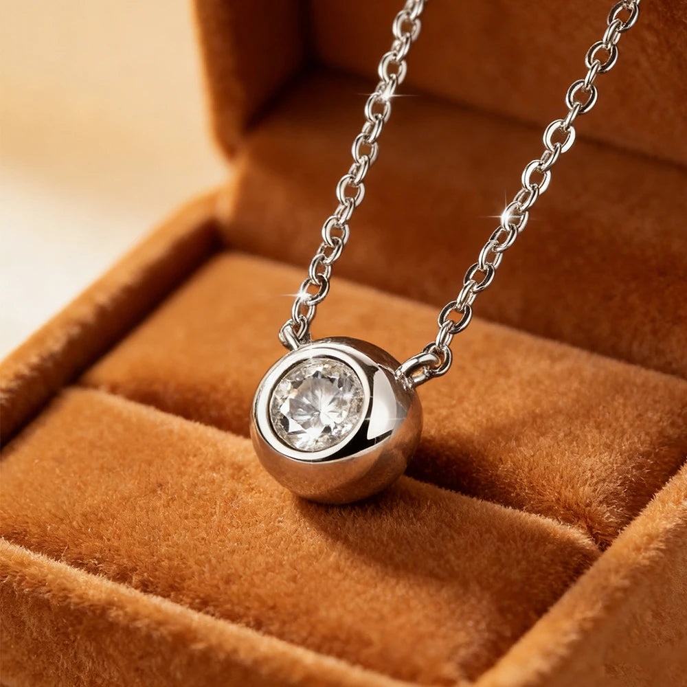 Anziw Solitaire 0.5CT 5MM D Color Bezel Moissanite Pendant Necklace for Women 14k Gold Filled Adjustable Chain Certified Jewelry