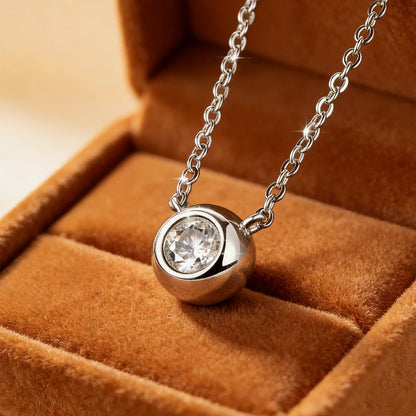 Anziw Solitaire 0.5CT 5MM D Color Bezel Moissanite Pendant Necklace for Women 14k Gold Filled Adjustable Chain Certified Jewelry
