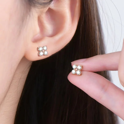 Anziw Lucky Four Leaf Clover Moissanite Stud Earrings 925 Sterling Silver Screw-Back Piercing Ear Jewelry for Women Men Gifts