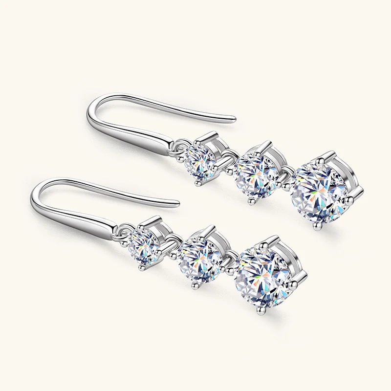 Anziw 3.60CTTW. D VVS1 Moissanite Drop Hook Earrings for Women 925 Silver Sparking Lad Diamond Dangle Earrings Wedding Jewelry