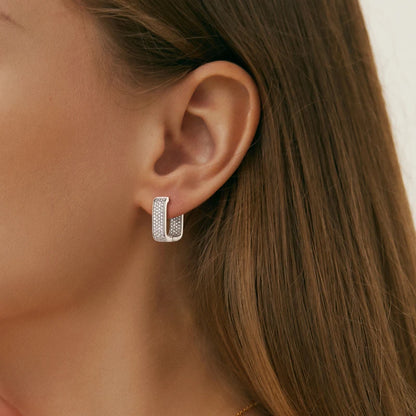 Anziw Original Full Moissanite Earrings Women Square Hoop Earrings Silver 925 Trendy Wedding Party Jewelry with Certificate Gift