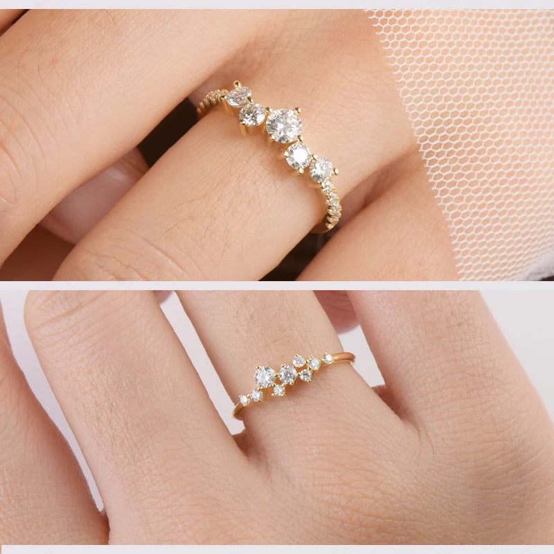 Anziw Real S925 Ring Cluster Moissanite Sterling Silver Wedding Engagement Finger Rings Fashion Band for Women Fine Jewelry 925