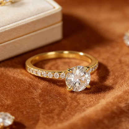 Anziw 14k Gold Filled Engagement Wedding Ring 2 Carat 8mm Round Moissanite Solitaire Promise Band for Women with GRA Certificate