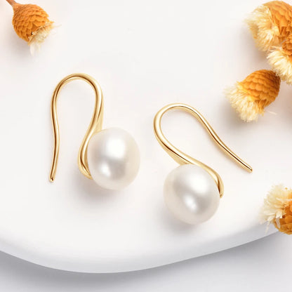 Anziw 8-8.5mm Natural Freshwater Pearl Drop Hook Earrings For Women Elegant Wedding Engagement Earrings 14K Gold Fille Jewelry