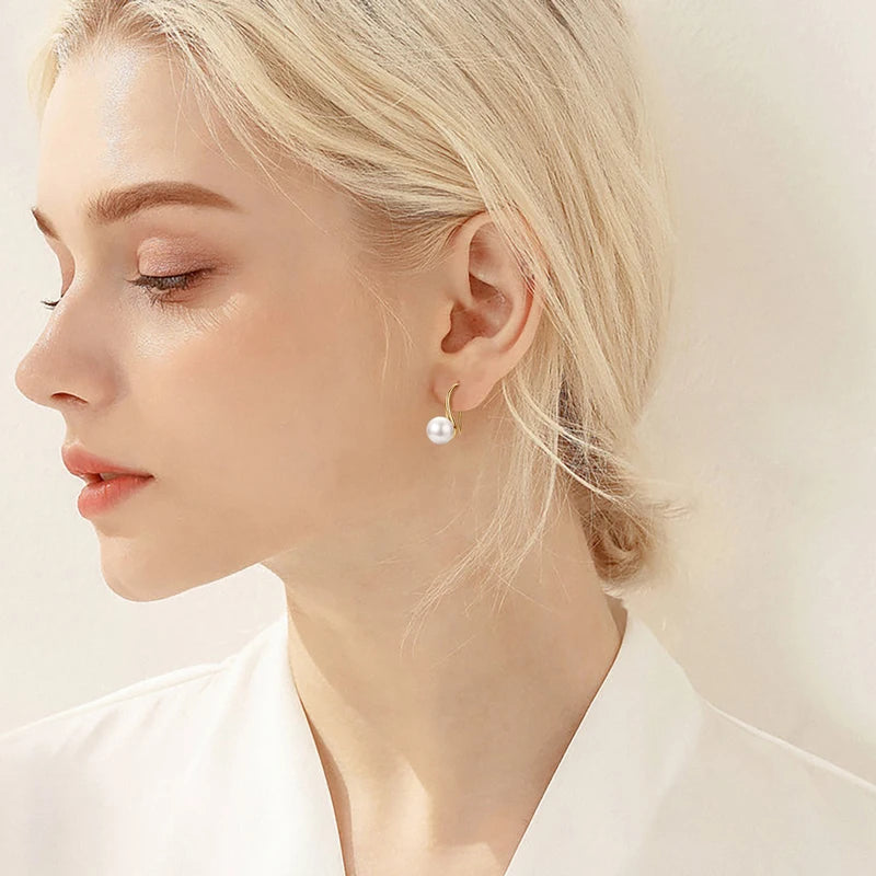 Anziw 8-8.5mm Natural Freshwater Pearl Drop Hook Earrings For Women Elegant Wedding Engagement Earrings 14K Gold Fille Jewelry