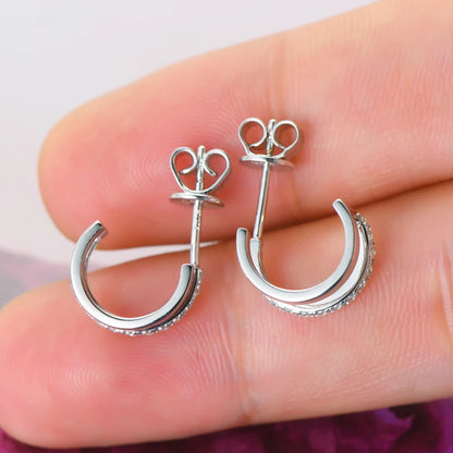 Anziw NEW 4mm Moissanite Piercing Stud Ear Cuffs 925 Sterling Silver Double Side Hoop Earrings for Women Illusion Jewelry Gifts
