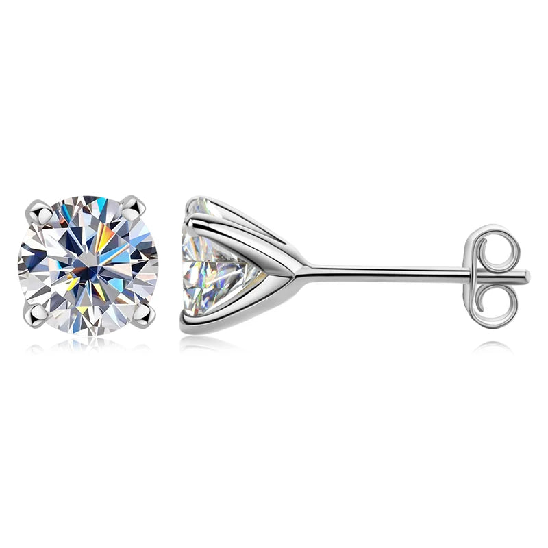 Anziw 100% 925 Sterling Silver Gold Stud Earrings 6.5mm D Color Moissanite 4 Claw Earrings Classic Jewelry for Women Girl Gift