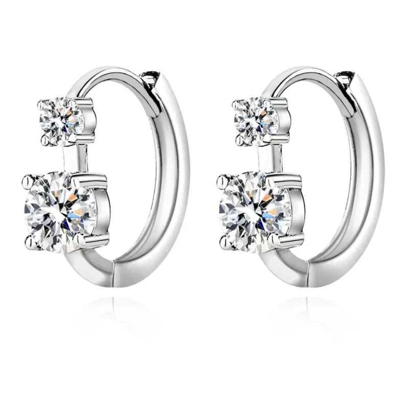 Anziw 6.5mm&4mm Double Moissanites Hoop Earrings with Certificate for Women Gold Plated Real 925 Silver Wedding Jewelry Gift