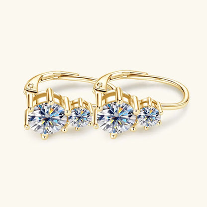 Anziw 2.60cttw. 6.5mm D Moissanite Drop Hoop Earrings for Women Real 925 Silver Two Stones Clip Earrings 2025 Trend Fine Jewelry