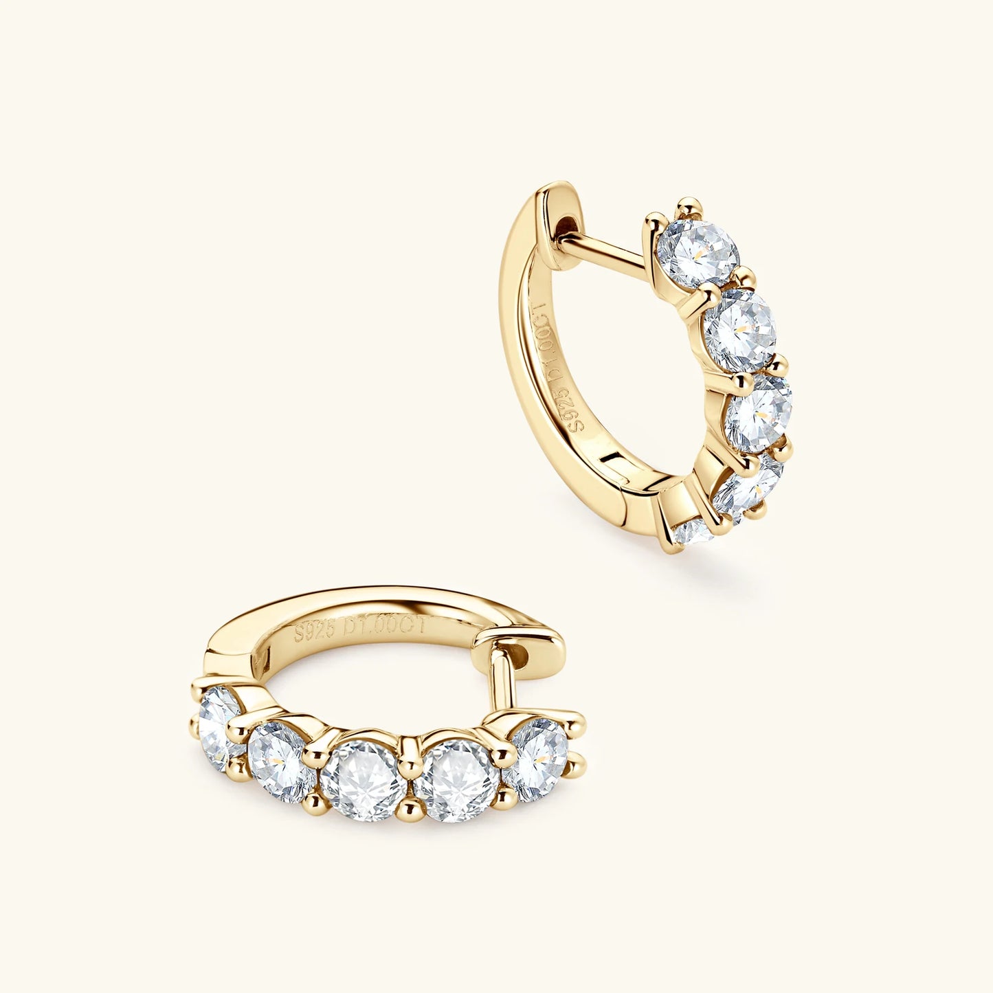 Anziw 14k Gold Plated Hoop Earrings for Women 3.5mm D Color 925 Sterling Silver Moissanite Diamond Huggie Earring Girls Jewelry