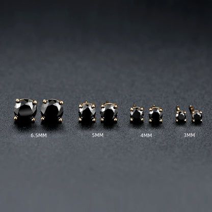 Anziw Sparkle Real Moissanite Black Stud Earrings Diamond 925 Silver Gold Ear Piercing Jewelry for Women Men Gifts 3mm/4mm/5mm
