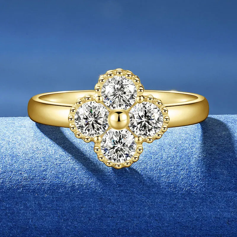 Anziw 0.30CT 4MM Moissanite Ring for Women Real 925 Silver Ring Fashion Clover Flower Finger Jewelry Christmas Valentine's Gifts