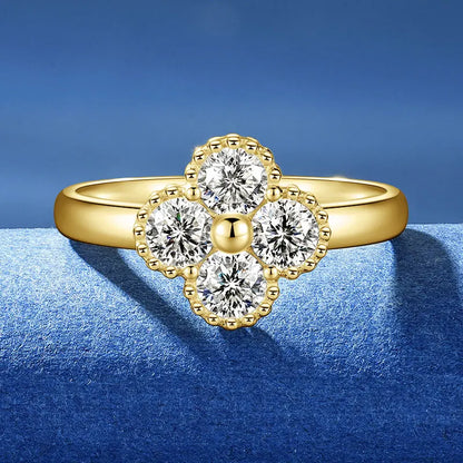 Anziw 0.30CT 4MM Moissanite Ring for Women Real 925 Silver Ring Fashion Clover Flower Finger Jewelry Christmas Valentine's Gifts