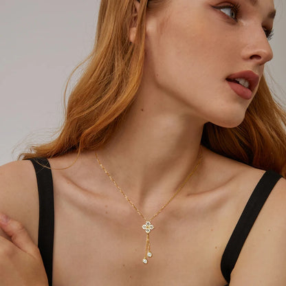 D1.40CT Moissanite Four Leaf Clover Pendant Necklace 100% 925 Silver Long Tassel Hanging Necklaces for Woman Charm Jewelry Gift