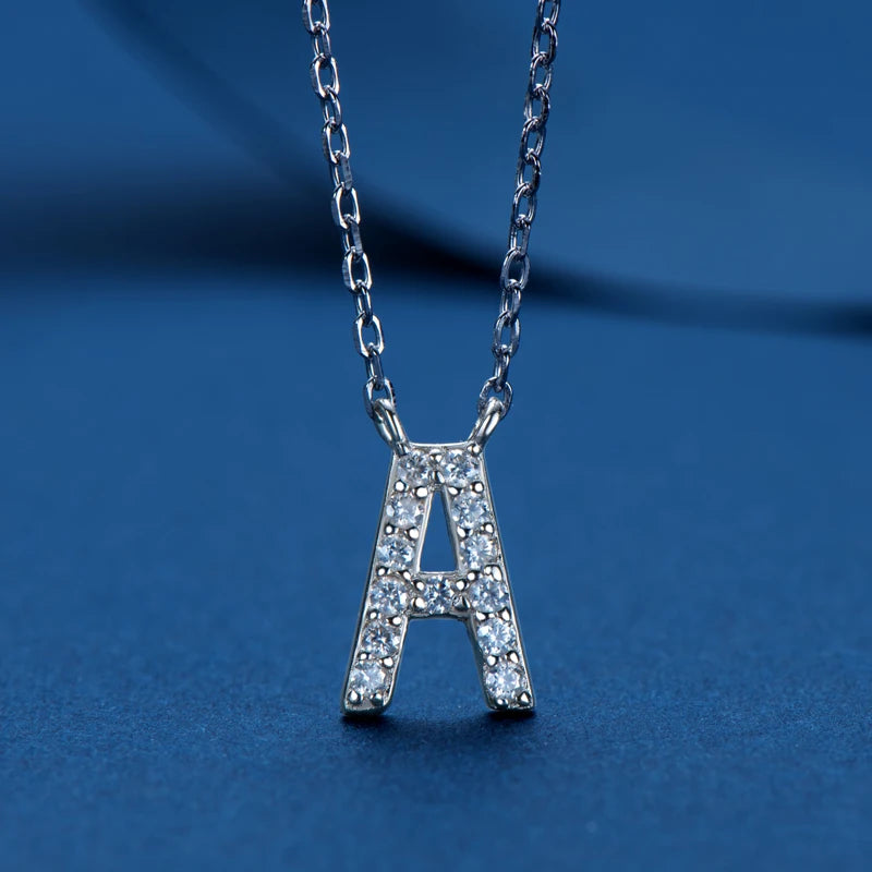 Anziw Initial Moissanite 26 Letter Pendant Necklace for Women Men Real Silver 925 Name Pendant Fine Jewelry Valentine's Day Gift