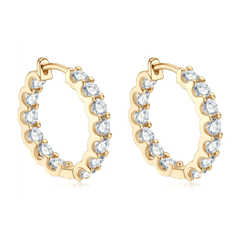 Anziw Sparking 3mm D VVS1 Full Moissanite Hoop Earrings for Women 925 Sterling Silver 14k Yellow Gold Plated 2023 Trendy Jewelry