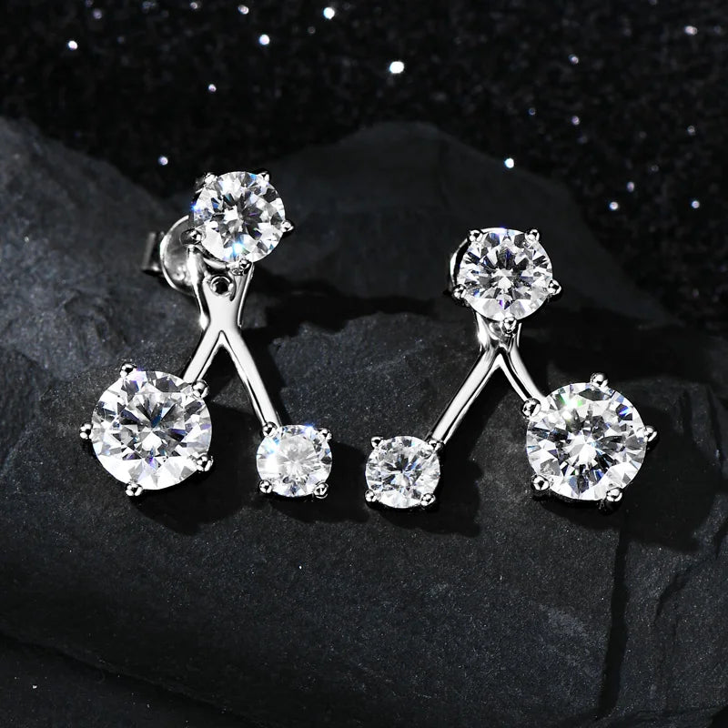 Anziw Trendy Dual Use Earrings Jackets 925 Sterling Silver D Color Moissanite Ear Jacket Studs for Women Jewelry Valentine Gifts
