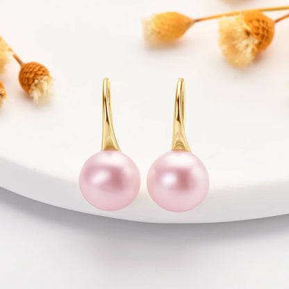 Anziw 8-8.5mm Natural Freshwater Pearl Drop Hook Earrings For Women Elegant Wedding Engagement Earrings 14K Gold Fille Jewelry