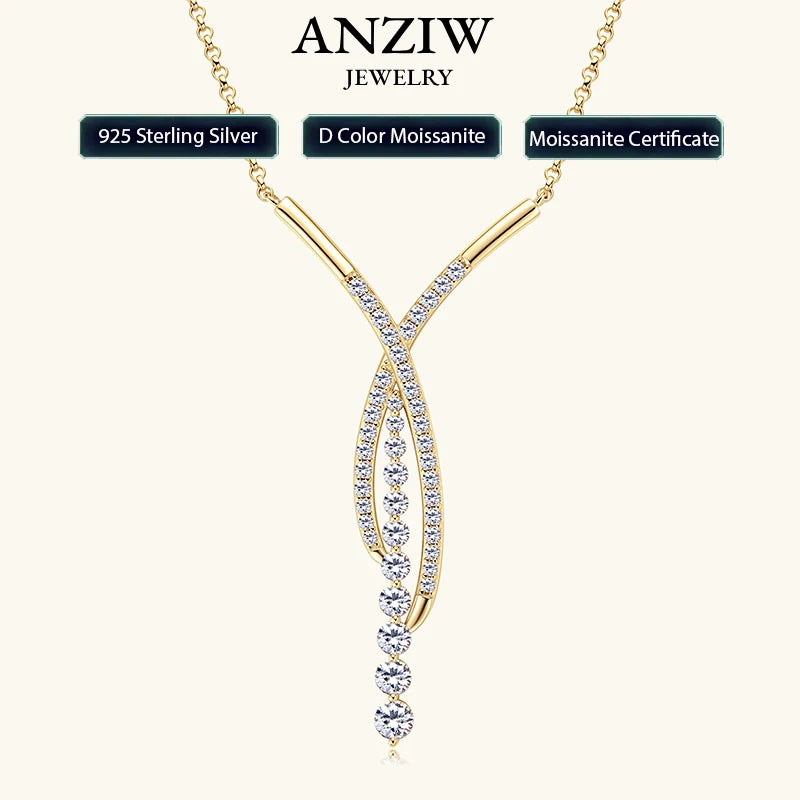 New Full Moissanite Y Pendant Necklace for Women 925 Silver Adjustable Chain Luxury Bar Moissanite Drop Jewelry Gift 2025 Trend