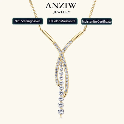 New Full Moissanite Y Pendant Necklace for Women 925 Silver Adjustable Chain Luxury Bar Moissanite Drop Jewelry Gift 2025 Trend