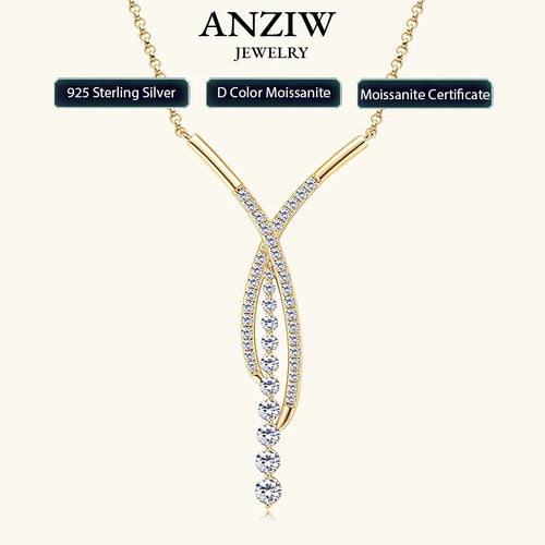 New Full Moissanite Y Pendant Necklace for Women 925 Silver Adjustable Chain Luxury Bar Moissanite Drop Jewelry Gift 2025 Trend