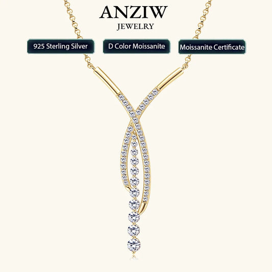 New Full Moissanite Y Pendant Necklace for Women 925 Silver Adjustable Chain Luxury Bar Moissanite Drop Jewelry Gift 2025 Trend