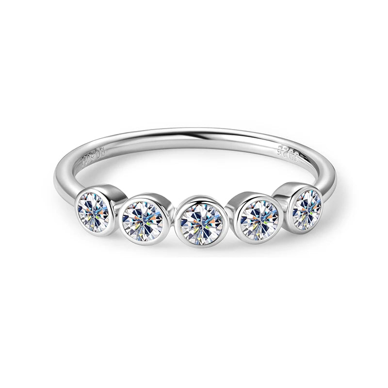 Anziw 925 Sterling Silver 3mm D-E Moissanite Rings for Women Fashion Five Stones Ring Daily Wear Finger Band Fine Jewelry Gifts