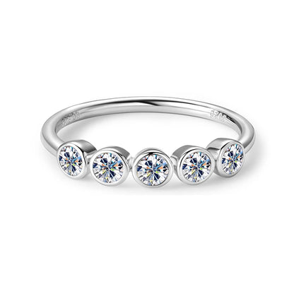 Anziw 925 Sterling Silver 3mm D-E Moissanite Rings for Women Fashion Five Stones Ring Daily Wear Finger Band Fine Jewelry Gifts