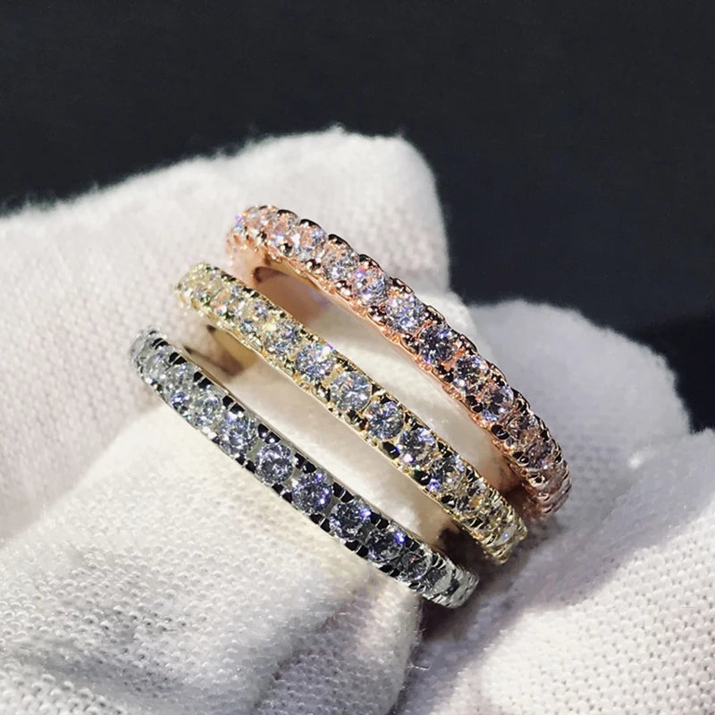 Anziw Full Eternity Bridal Ring 1.4mm Simulated Diamond Band Engagement Wedding Ring Sterling Silver 925 Jewelry for Women Men