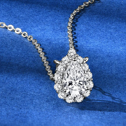 S925 Teardrop Necklace 1.0CT Pear Cut D Moissanite Pendant Necklaces for Women 925 Silver Adjustable Chain Certified Jewelry