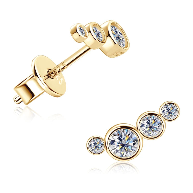 Anziw Earrings Climber with D0.43CT Bezel D Color Moissanite Piercing Studs 100% 925 Silver for Women Jewelry with Certificate