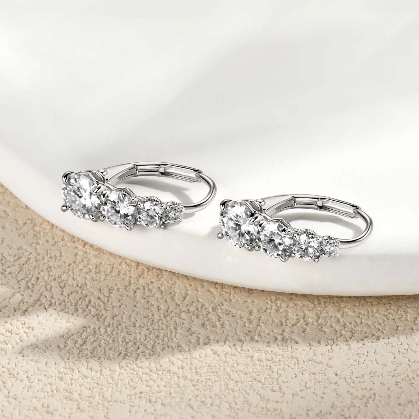 Anziw Luxury 1.86CTW 5mm Moissanite Drop Hoop Earrings for Women Real 925 Silver 4-stone Clip Earring Wedding Party Jewelry Gift