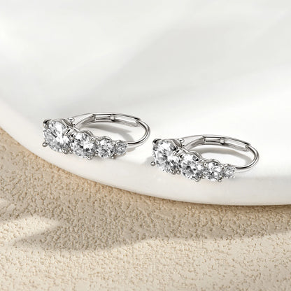 Anziw Luxury 1.86CTW 5mm Moissanite Drop Hoop Earrings for Women Real 925 Silver 4-stone Clip Earring Wedding Party Jewelry Gift