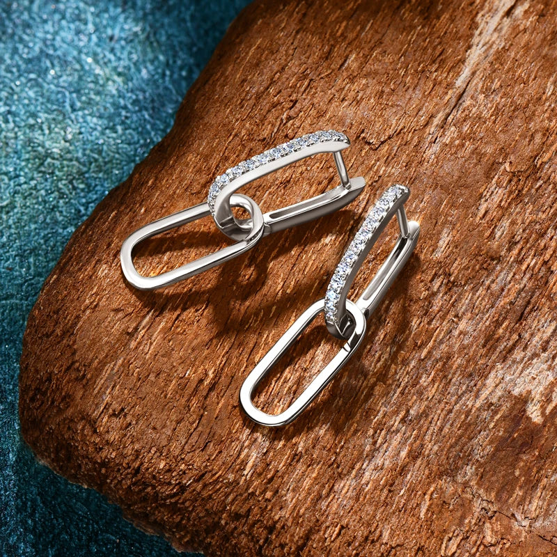 Anziw Paperclip Drop Link Earrings Detachable Hoops for Women Silver 925 Moissanite Huggie Earring Piercing Wedding Jewelry Gift
