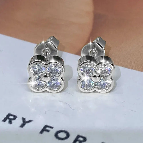 Anziw GRA Certified 3mm D Moissanite Diamond Stud Earrings for Women 14k Gold Filled Earrings Lucky Clover Flower Jewelry Gifts