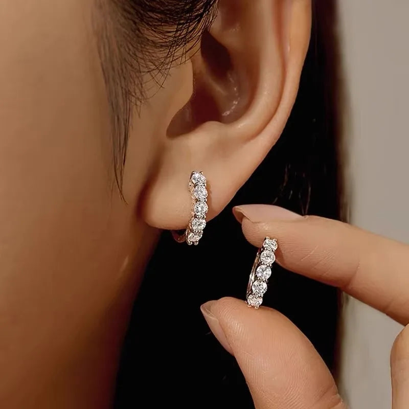 Sparking Small Hoops 4mm 3.5mm Three Stone Moissanite Earrings for Women and Men Real 925 Silver Jewelry Wedding Christmas Gift