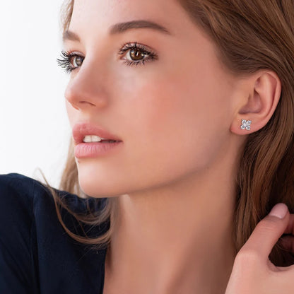 Trendy Clover Flower Stud Earrings 3mm D Moissanite Lab Diamond 100% Real 925 Silver Piercing Ear Jewelry for Women Gifts 2025