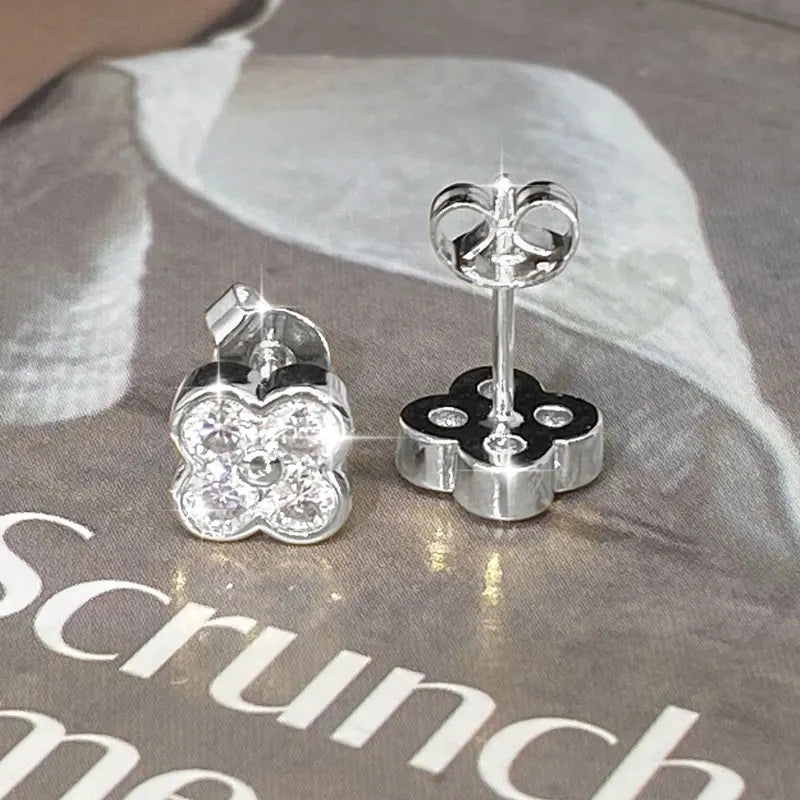 Anziw GRA Certified 3mm D Moissanite Diamond Stud Earrings for Women 14k Gold Filled Earrings Lucky Clover Flower Jewelry Gifts