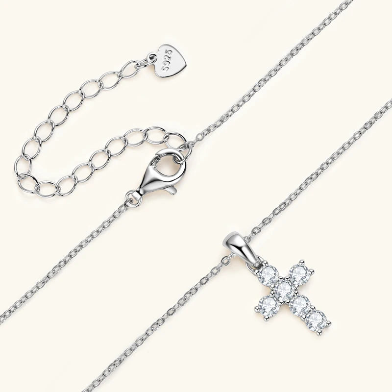 Anziw Classic Charm Cross Pendant Necklace 925 Sterling Silver Moissanite with Certificate  for Women Men Gifts Collar Jewelry