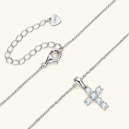 Anziw Classic Charm Cross Pendant Necklace 925 Sterling Silver Moissanite with Certificate  for Women Men Gifts Collar Jewelry